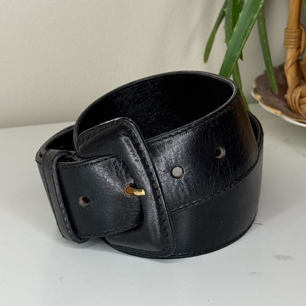 Y2K Furla Black Leather Waist Belt Made in Italy Minimalist Wide Belt Size M - Picture 2 of 10